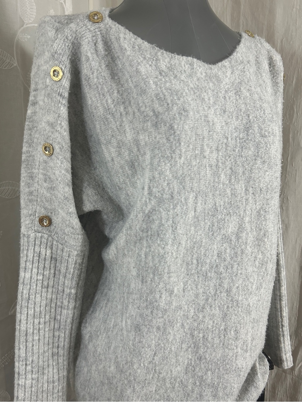 Lilly Pulitzer Light Gray Scoop Neck Sweater with Gold Buttons